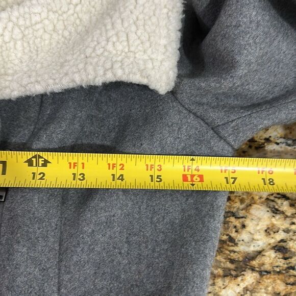 DKNY Wool Blend Asymmetrical Fleece Trimmed Coat In Gray Size 2 - Picture 10 of 13